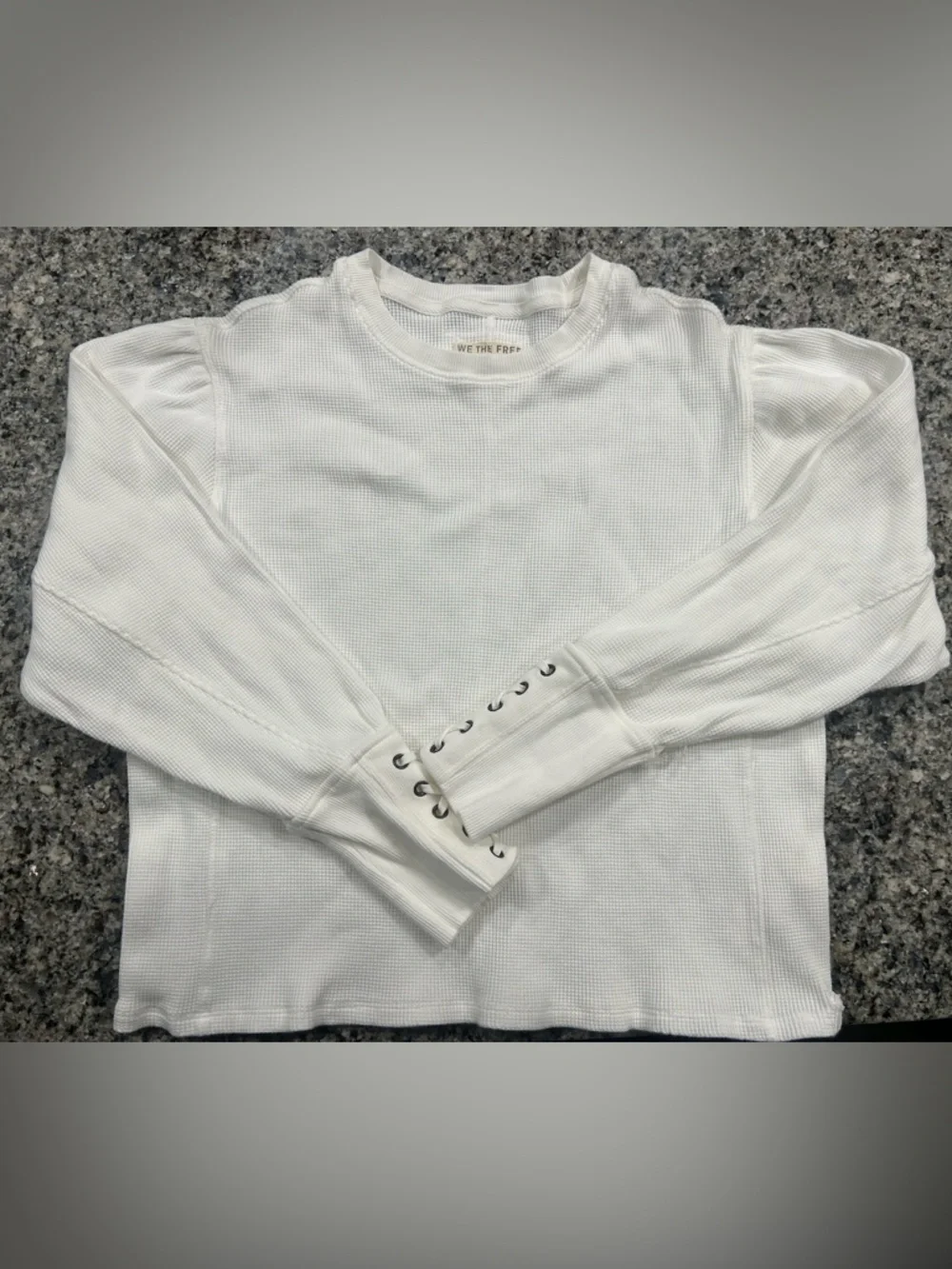 NWOT Free People Lapis Lace-Up Cuff Cotton Waffle Knit Thermal Shirt - Picture 3 of 6